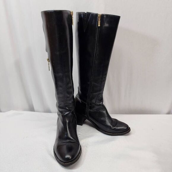 Marruecos Women's 5 Black Leather Knee-High Riding Boots Columbian - Picture 2 of 13